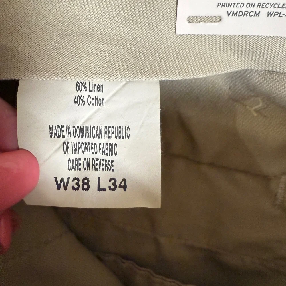 Dockers Recode Refined Linen Pants Mens 38x34 Beige Pleated Cuffed NEW
